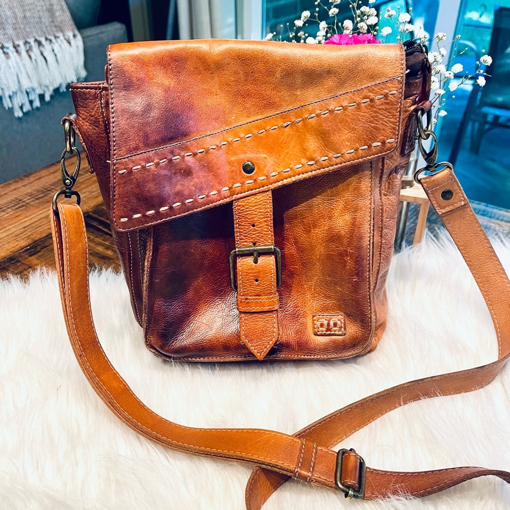 Bed Stu Distressed Tan/Brown Leather Crossbody - Picture 2 of 16